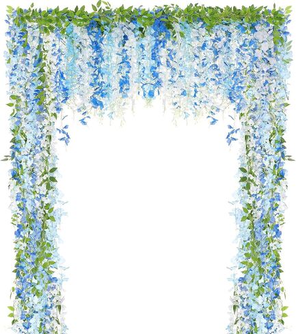 4pcs Wisteria Artificial Flowers Garland, 7.2Ft/Piece Wisteria Hanging Flowers Garland for Wedding Arch Decoration Outdoor Ceremony Home Backdrop Garden (Light Blue,Dark Blue,White) in Saudi Arabia