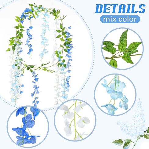 4pcs Wisteria Artificial Flowers Garland, 7.2Ft/Piece Wisteria Hanging Flowers Garland for Wedding Arch Decoration Outdoor Ceremony Home Backdrop Garden (Light Blue,Dark Blue,White) in Saudi Arabia