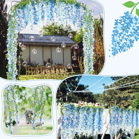 4pcs Wisteria Artificial Flowers Garland, 7.2Ft/Piece Wisteria Hanging Flowers Garland for Wedding Arch Decoration Outdoor Ceremony Home Backdrop Garden (Light Blue,Dark Blue,White) in Saudi Arabia