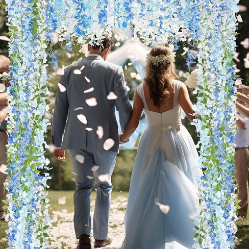 4pcs Wisteria Artificial Flowers Garland, 7.2Ft/Piece Wisteria Hanging Flowers Garland for Wedding Arch Decoration Outdoor Ceremony Home Backdrop Garden (Light Blue,Dark Blue,White) in Saudi Arabia