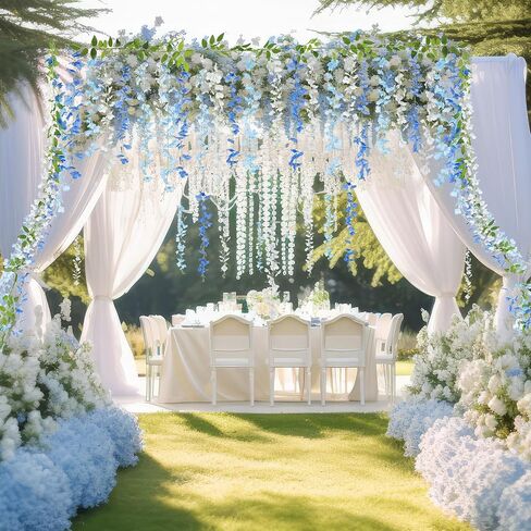 4pcs Wisteria Artificial Flowers Garland, 7.2Ft/Piece Wisteria Hanging Flowers Garland for Wedding Arch Decoration Outdoor Ceremony Home Backdrop Garden (Light Blue,Dark Blue,White) in Saudi Arabia