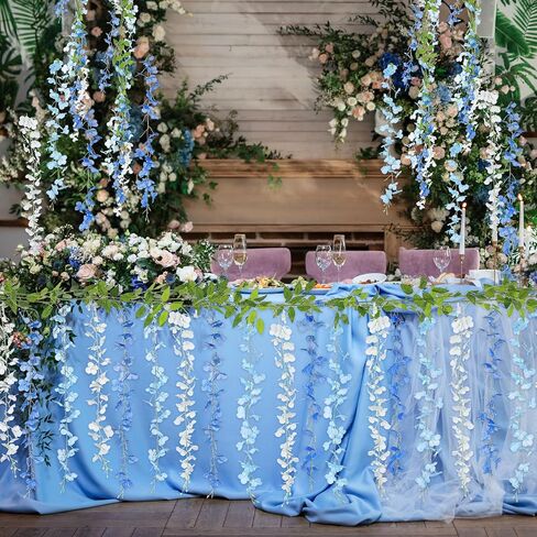 4pcs Wisteria Artificial Flowers Garland, 7.2Ft/Piece Wisteria Hanging Flowers Garland for Wedding Arch Decoration Outdoor Ceremony Home Backdrop Garden (Light Blue,Dark Blue,White) in Saudi Arabia
