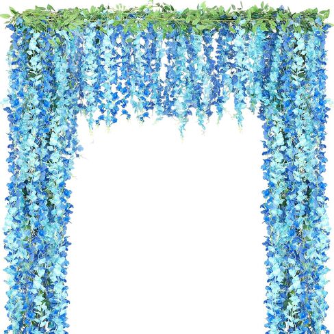 4pcs Wisteria Artificial Flowers Garland, 7.2Ft/Piece Wisteria Hanging Flowers Garland for Wedding Arch Decoration Outdoor Ceremony Home Backdrop Garden (Light Blue,Dark Blue,White) in Saudi Arabia