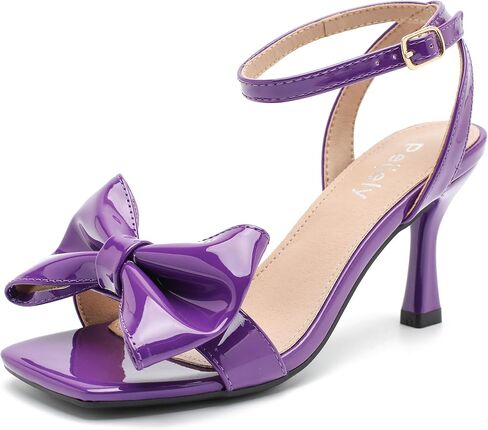 Womens Bow Knot Heeled Sandal Ankle Strap Square Toe Mid Kitten Heels Bride Wedding Party Dress Party Shoes in Kuwait