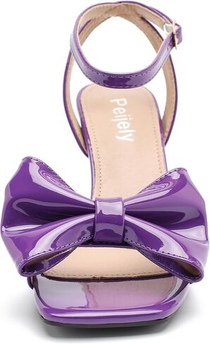 Womens Bow Knot Heeled Sandal Ankle Strap Square Toe Mid Kitten Heels Bride Wedding Party Dress Party Shoes in Kuwait