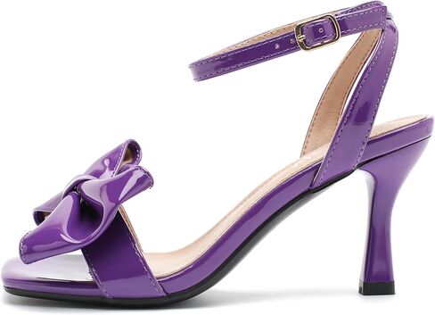 Womens Bow Knot Heeled Sandal Ankle Strap Square Toe Mid Kitten Heels Bride Wedding Party Dress Party Shoes in Kuwait