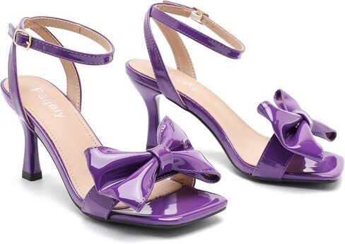 Womens Bow Knot Heeled Sandal Ankle Strap Square Toe Mid Kitten Heels Bride Wedding Party Dress Party Shoes in Kuwait