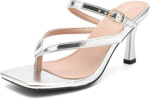 Enelauge Women's Strappy Kitten Heels Sandals Flip Flops Mules Square Open Toe Thong Heeled Slip On Wedding Bridal Party Dress Shoes in Kuwait