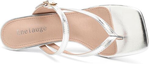 Enelauge Women's Strappy Kitten Heels Sandals Flip Flops Mules Square Open Toe Thong Heeled Slip On Wedding Bridal Party Dress Shoes in Kuwait
