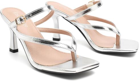 Enelauge Women's Strappy Kitten Heels Sandals Flip Flops Mules Square Open Toe Thong Heeled Slip On Wedding Bridal Party Dress Shoes in Kuwait