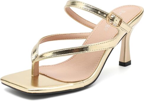 Enelauge Women's Strappy Kitten Heels Sandals Flip Flops Mules Square Open Toe Thong Heeled Slip On Wedding Bridal Party Dress Shoes in Kuwait