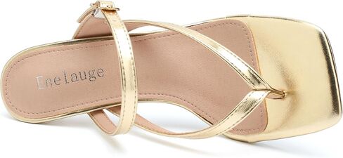 Enelauge Women's Strappy Kitten Heels Sandals Flip Flops Mules Square Open Toe Thong Heeled Slip On Wedding Bridal Party Dress Shoes in Kuwait