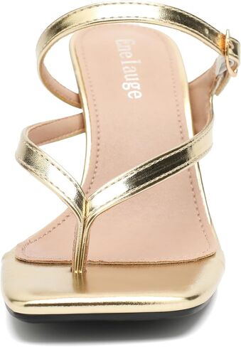 Enelauge Women's Strappy Kitten Heels Sandals Flip Flops Mules Square Open Toe Thong Heeled Slip On Wedding Bridal Party Dress Shoes in Kuwait