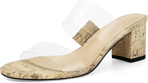 Clear Heeled Sandals for Women Transparent Two Strap Low Block Heels Open Toe Slip On Sandals in Saudi Arabia