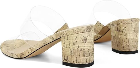 Clear Heeled Sandals for Women Transparent Two Strap Low Block Heels Open Toe Slip On Sandals in Saudi Arabia