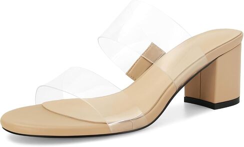 Clear Heeled Sandals for Women Transparent Two Strap Low Block Heels Open Toe Slip On Sandals in Saudi Arabia