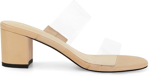 Clear Heeled Sandals for Women Transparent Two Strap Low Block Heels Open Toe Slip On Sandals in Saudi Arabia
