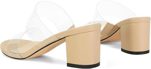 Clear Heeled Sandals for Women Transparent Two Strap Low Block Heels Open Toe Slip On Sandals in Saudi Arabia