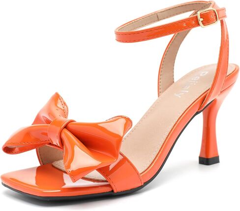 Womens Bow Knot Heeled Sandal Ankle Strap Square Toe Mid Kitten Heels Bride Wedding Party Dress Party Shoes in Kuwait
