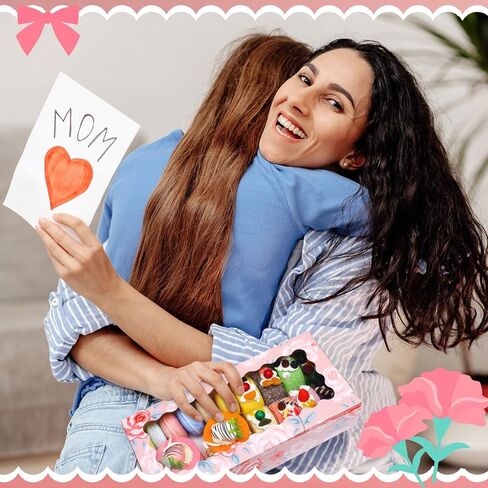 Maxcheck 48 قطعة من صناديق هدايا عيد الأم مع نافذة مقاس 12.5 بوصة × 5.5 بوصة × 2.5 بوصة، صناديق مخبز عيد الأم السعيدة، صناديق بسكويت الزهور، حاويات قلب الحلوى لتفضلات حفلات عيد الأم in Kuwait