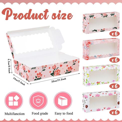 Maxcheck 48 قطعة من صناديق هدايا عيد الأم مع نافذة مقاس 12.5 بوصة × 5.5 بوصة × 2.5 بوصة، صناديق مخبز عيد الأم السعيدة، صناديق بسكويت الزهور، حاويات قلب الحلوى لتفضلات حفلات عيد الأم in Kuwait