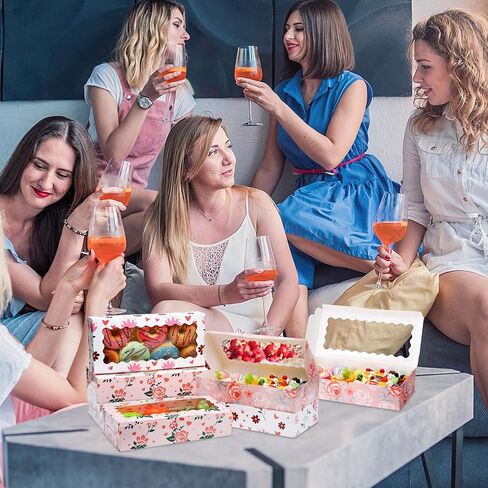 Maxcheck 48 قطعة من صناديق هدايا عيد الأم مع نافذة مقاس 12.5 بوصة × 5.5 بوصة × 2.5 بوصة، صناديق مخبز عيد الأم السعيدة، صناديق بسكويت الزهور، حاويات قلب الحلوى لتفضلات حفلات عيد الأم in Kuwait