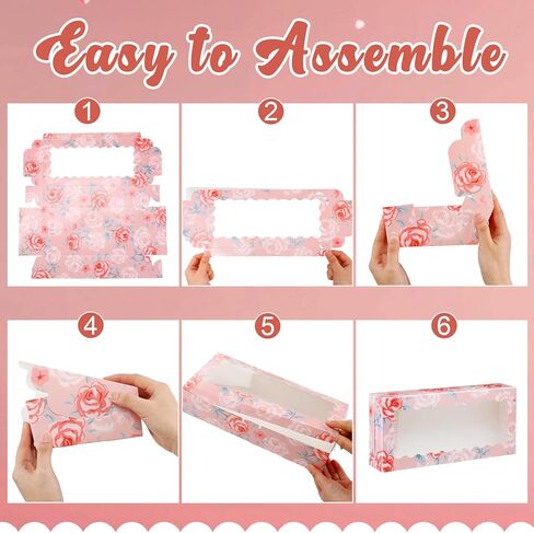 Maxcheck 48 قطعة من صناديق هدايا عيد الأم مع نافذة مقاس 12.5 بوصة × 5.5 بوصة × 2.5 بوصة، صناديق مخبز عيد الأم السعيدة، صناديق بسكويت الزهور، حاويات قلب الحلوى لتفضلات حفلات عيد الأم in Kuwait