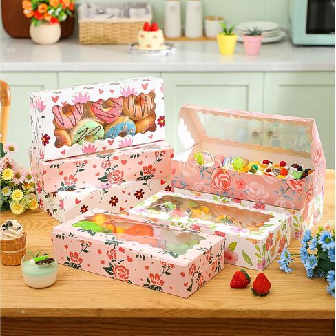 Maxcheck 48 قطعة من صناديق هدايا عيد الأم مع نافذة مقاس 12.5 بوصة × 5.5 بوصة × 2.5 بوصة، صناديق مخبز عيد الأم السعيدة، صناديق بسكويت الزهور، حاويات قلب الحلوى لتفضلات حفلات عيد الأم in Kuwait