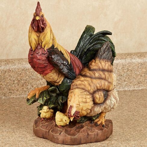 Touch of Class Rooster and Hen Tabletop Accent - Resin - Red, Yellow, Dark Green, Brown, Orange - Chicken Family Sculpture for Kitchen, Dining Room, Sideboard, Island, Countertop in Saudi Arabia