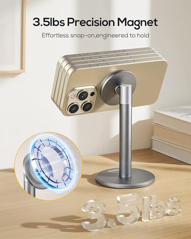 Nulaxy Magnetic Full Aluminum Cell Phone Stand with 2 Metal Rings, 360 Rotating Phone Stand for Desk, Office Accessories Adjustable Phone Holder Compatible with All Phones MagSafe Case, Gray in Kuwait