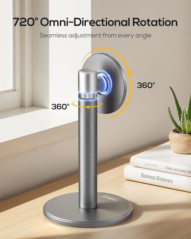Nulaxy Magnetic Full Aluminum Cell Phone Stand with 2 Metal Rings, 360 Rotating Phone Stand for Desk, Office Accessories Adjustable Phone Holder Compatible with All Phones MagSafe Case, Gray in Kuwait