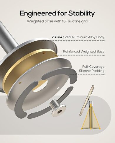 Nulaxy Magnetic Full Aluminum Cell Phone Stand with 2 Metal Rings, 360 Rotating Phone Stand for Desk, Office Accessories Adjustable Phone Holder Compatible with All Phones MagSafe Case, Gray in Kuwait