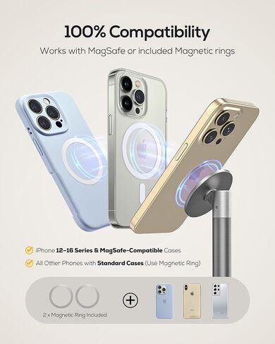 Nulaxy Magnetic Full Aluminum Cell Phone Stand with 2 Metal Rings, 360 Rotating Phone Stand for Desk, Office Accessories Adjustable Phone Holder Compatible with All Phones MagSafe Case, Gray in Kuwait