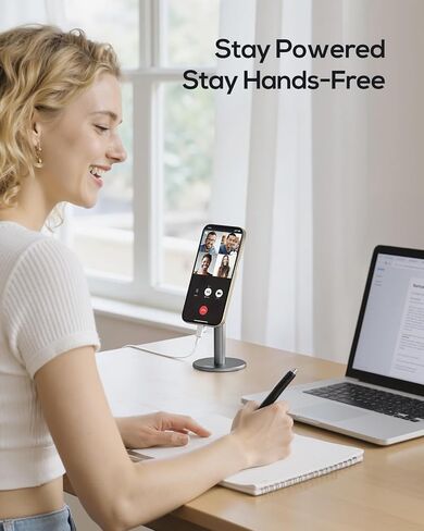 Nulaxy Magnetic Full Aluminum Cell Phone Stand with 2 Metal Rings, 360 Rotating Phone Stand for Desk, Office Accessories Adjustable Phone Holder Compatible with All Phones MagSafe Case, Gray in Kuwait