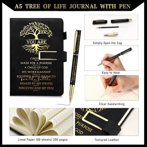 Pickmesh 3 PCS هدية مسيحية للرجال Man of God Gift Bible Verse A5 Leather Journal with Ballpoint Pen 17 Oz Stainsal Steel Tumbler Easter Gift for Boath’s Pastor Church (Black) in Kuwait