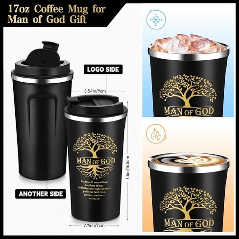 Pickmesh 3 PCS هدية مسيحية للرجال Man of God Gift Bible Verse A5 Leather Journal with Ballpoint Pen 17 Oz Stainsal Steel Tumbler Easter Gift for Boath’s Pastor Church (Black) in Kuwait