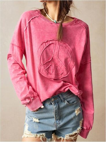 SOLY HUX Women's Long Sleeve Sweatshirts Vintage Crewneck Lightweight Pullover Tops Aesthetic Clothes in Saudi Arabia