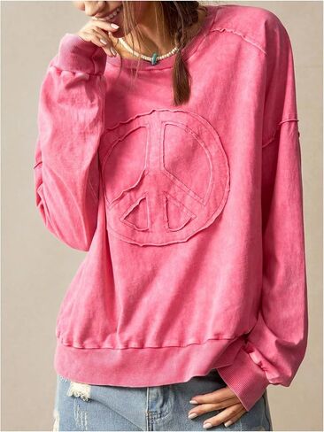 SOLY HUX Women's Long Sleeve Sweatshirts Vintage Crewneck Lightweight Pullover Tops Aesthetic Clothes in Saudi Arabia