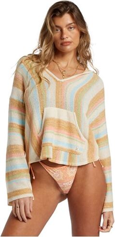 Billabong Women's Baja Beach Pulover Hooded Mexican Striped Sweater in Saudi Arabia