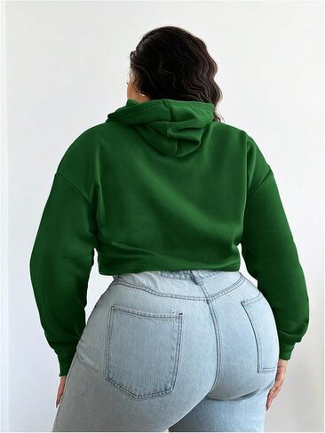 Floerns Women's Plus Size Drawstring Cropped Hoodies Long Sleeve Drop Shoulder Pullover Sweatshirts in Saudi Arabia