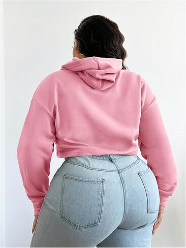 Floerns Women's Plus Size Drawstring Cropped Hoodies Long Sleeve Drop Shoulder Pullover Sweatshirts in Saudi Arabia