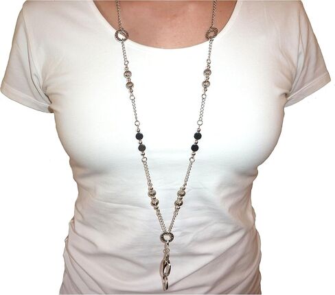 Looks Like Hematite Jewelry Women's Breakaway Stainless Steel Chain 36" ID Badge Card Holder Teacher Cruise Keys Keychain in Saudi Arabia