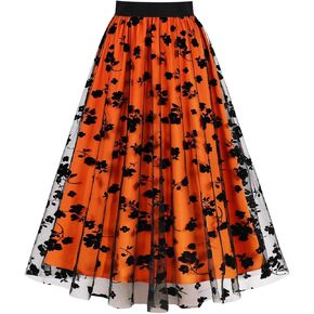 Wellwits Women's Floral Embroidery Mesh Festival Midi Skirt in Saudi Arabia