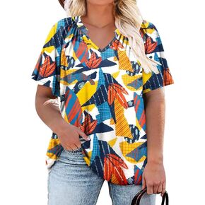 قمم الدولنين زائد الحجم للنساء قمصان الأكمام الصيفية الصيفية التي حققت رقبة مركبة in Kuwait