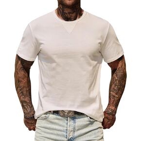 Men's Casual Tee Cotton Stretch Muscle Lightweight Crewneck Workout T-Shirt (S-XXL) in Kuwait