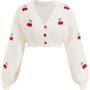 GORGLITTER Women's Cherry Button Up Cropped Cardigans Long Sleeve Open Front Lightweight Dressy Sweaters in Saudi Arabia