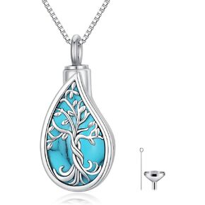 TOUPOP Teardrop Tree of Life Urn Necklace for Ashes 925 Sterling Silver Gemstone Tree of Life Cremation Jewelry with Funnel Filler Memorial Jewelry Gifts for Women Men in Saudi Arabia