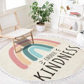 Round Boho Area Rug Choose Kindness Colorful Rainbow Be Kind Motivational Carpet with Tassels Meditation Rug Washable Hallway Floor Mat Runner Rugs for Bedroom Playroom Nursery Decor 4 ft in Saudi Arabia