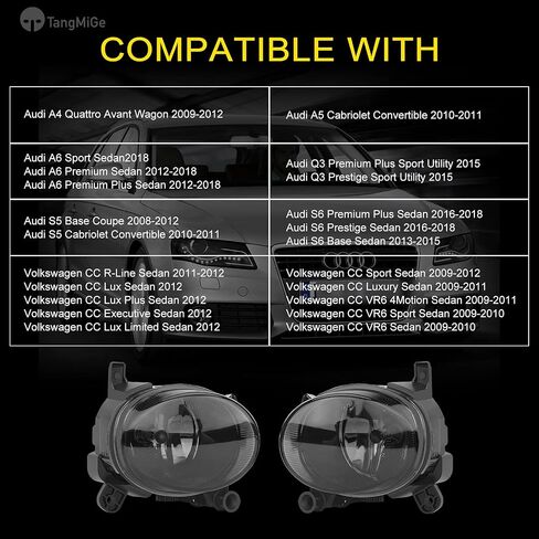 TangMiGe Fog Lights Compatible with Audi A4 A5 A6 Q3 S5 S6 Allroad (Quattro Avant Wagon Cabriolet Convertible Sport Sedan Premium Plus Prestige Sport Utility Coupe), Volkswagen VW CC, 2008-2018, Smoke in Saudi Arabia