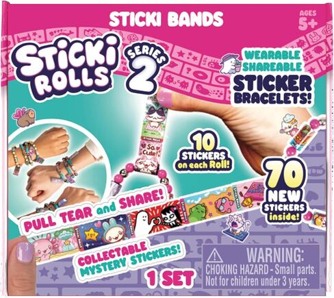 عصابات sticki sticki - سوار ملصق قابل للارتداء ومشاركة | يشمل 70 ملصقات صغيرة | 2 الغموض تكشف sticki لفات | أكثر من 1000 تصميم ملصق لاكتشاف وجمع! (سلسلة 1 أصفر) in Kuwait